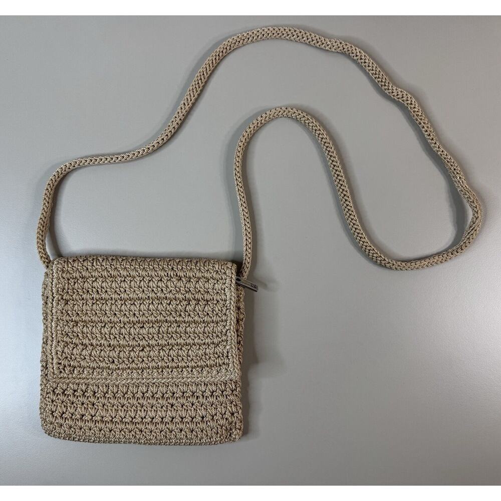 The Sak Mini Purse Crossbody Shoulder Bag Taupe Tan Crochet Boho Y2K Travel - Picture 1 of 12
